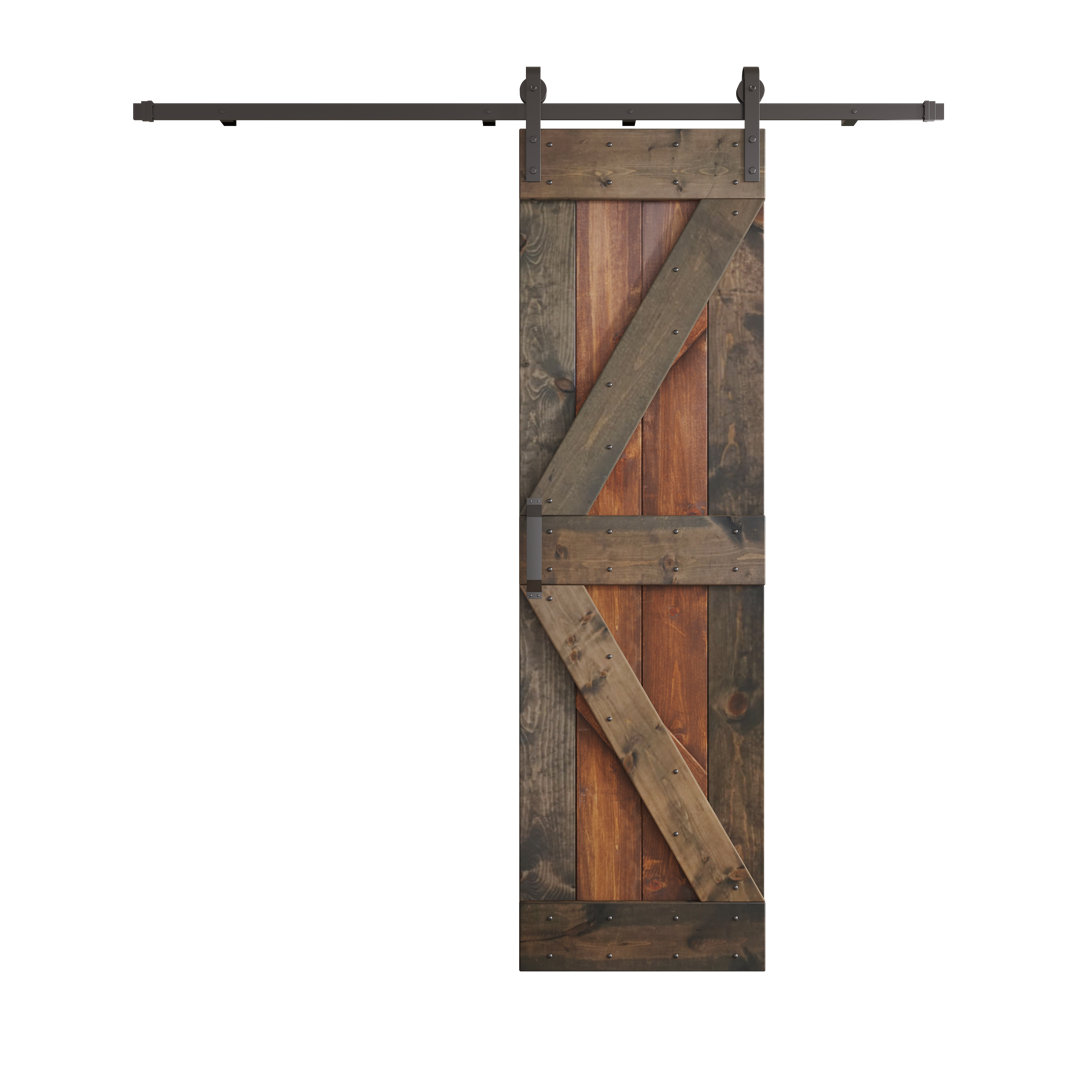 Paneled Wood and Metal K Series DIY Knotty Barn Door with Installation Hardware Kit